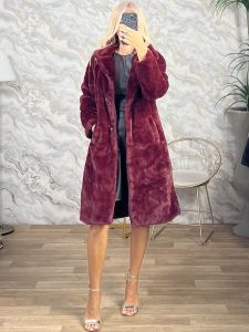 Long Soft Fur Coat Sizes-21841/Burgundy