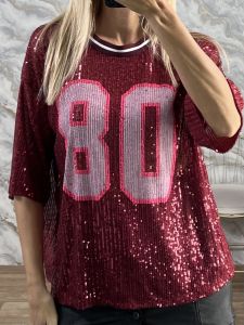 Sar-Sequinned Number Top-27969/Burgundy