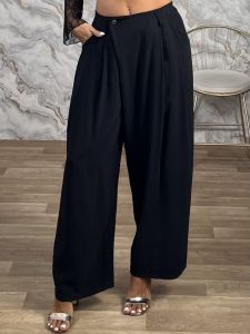 Lil-Viscose CrossedButton Office Pants-26563/Black