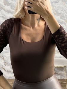 Ton-Lace Sleeves Top-3427/Chocolat