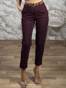 Lil-Viscose Elastic Belt Pants-2037/Burgundy