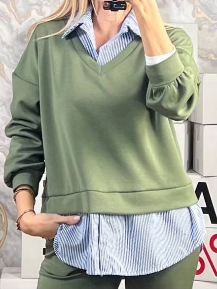 Soft Stripes Ve Shirt Sweatshirt/Khaki