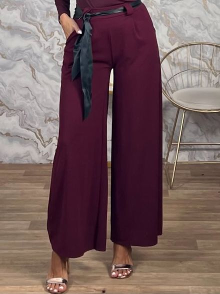 Wide Crep Belt Pants/Burgundy