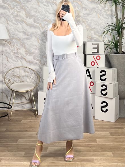 Suede Belt Skirt/Grey