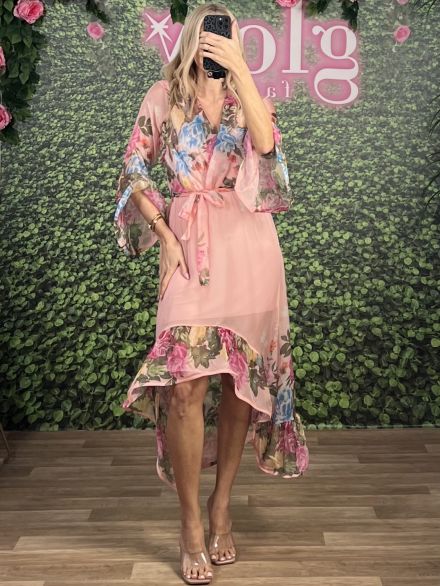 Half Floral Muslin Dress/Pink