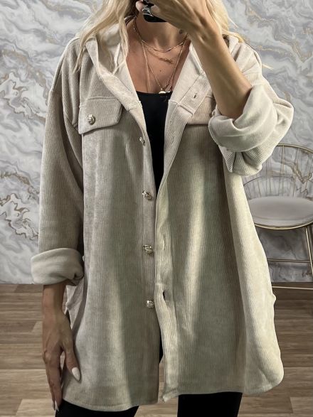 Soft Cord Hood Shirt/Ecru