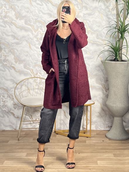 Hood Boucle Buttons Coat/Burgundy