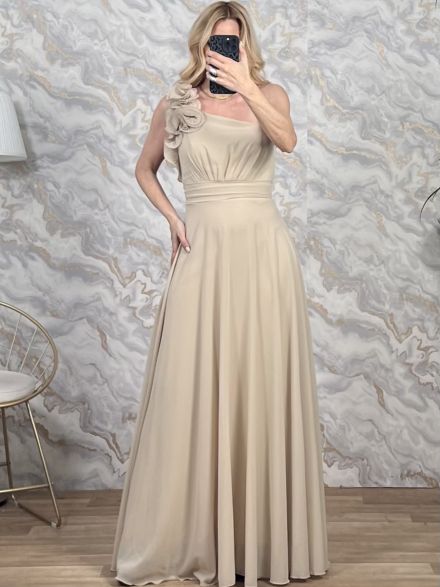 OneShoulder Flower Maxi Dress/Beige