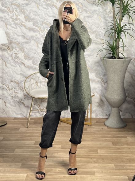 Hood Boucle Buttons Coat/Khaki