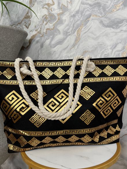 Beach Bag Golden Meander-11/Black