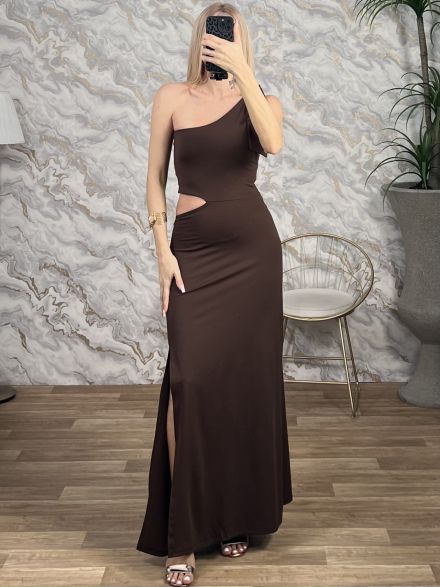 GLOW KnotShoulder CutOut Maxi Dress/Chocolat