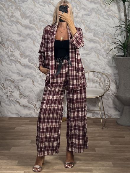Plaid Satin Belt Set-9228/Burgundy