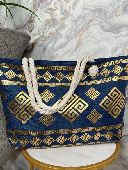 Beach Bag Golden Meander-11/Blue