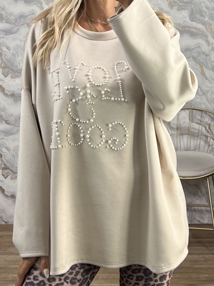 Oversized Pearls Sweatshirt-84108/Beige