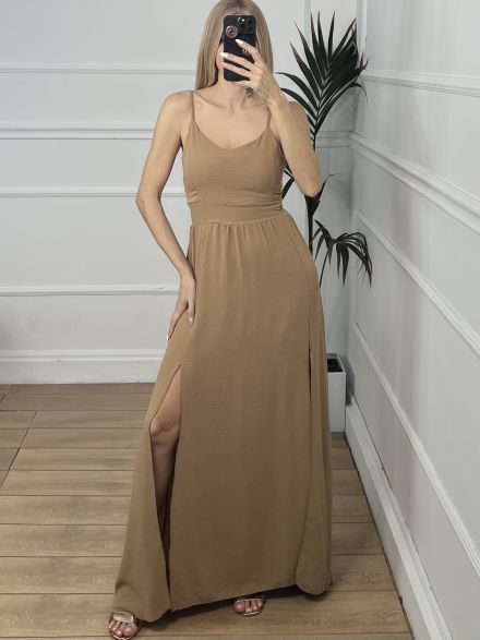 Backless Bow Dress/Beige