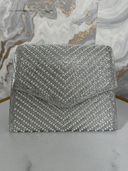 Rhinestones & Pearls  Hand Bag-2701/Silver