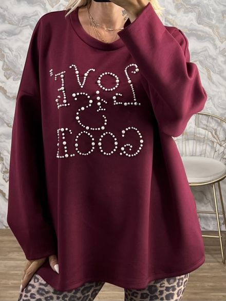 Oversized Pearls Sweatshirt-84108/Burgundy