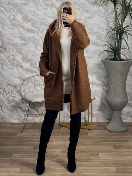 Hood Boucle Buttons Coat/Camel2