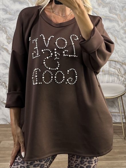 Oversized Pearls Sweatshirt-84108/Chocolat