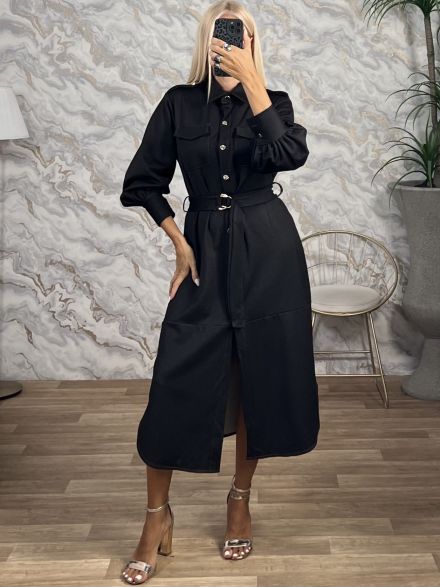 Denim Semizie Midi Dress-2806/Black