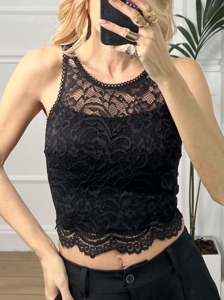 Lace Zipper Top/Black