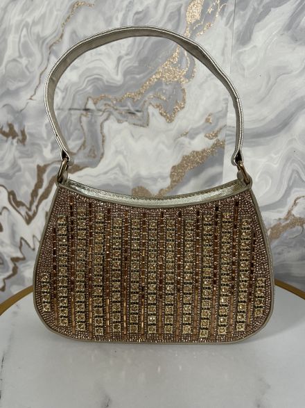 Rhinestones Round Hand Bag-902/Gold