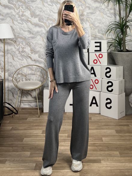 Buttons Pocket Knitted Set-M16/Grey