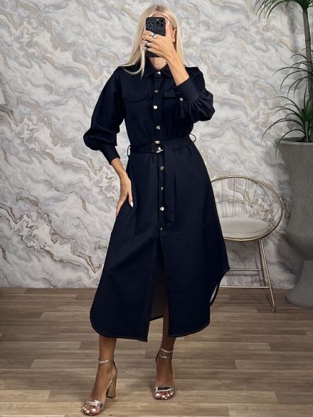 Denim Semizie Midi Dress-2806/Blue