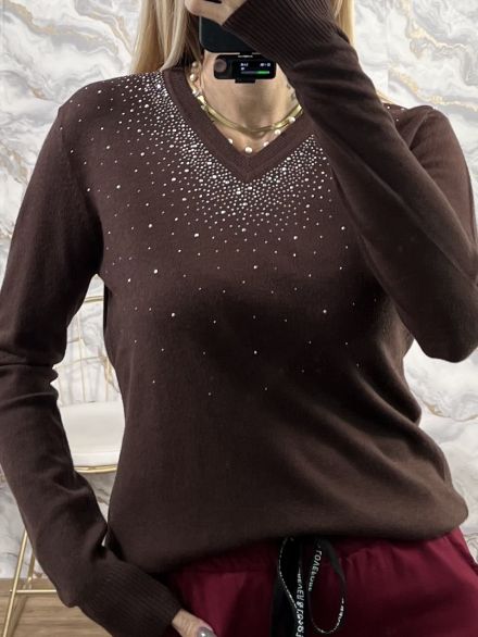 Strassed Ve Sweater-1757/Chocolat