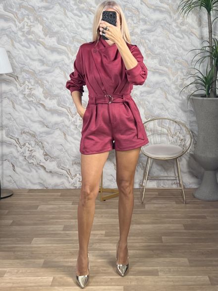 San-Suede Belt Playsuit-6480/Burgundy