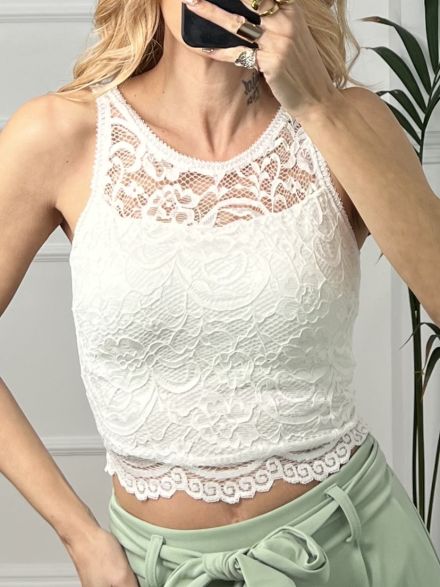 Lace Zipper Top/White