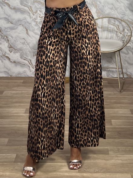 Wide Crep Animal Pants/Leo Dark