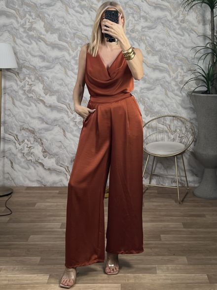 Satin Drape Pants Set/Ecai