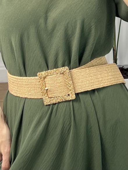 Elastic Straw Belt-4/Beige
