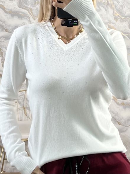 Strassed Ve Sweater-1757/White