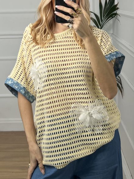 Net Flowers Top/Yellow