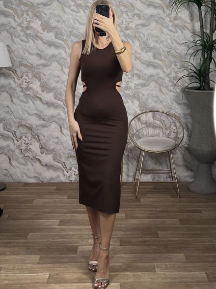 GLOW CutOut Elastic Midi Dress/Chocolat