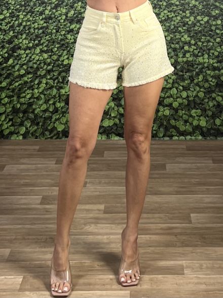 Strassed Denim Shorts-2260/Yellow