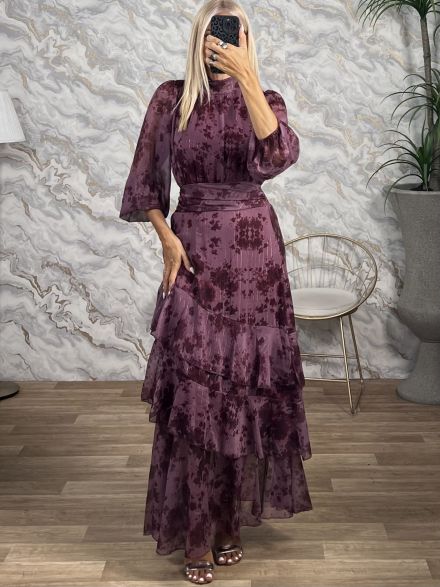 San-Muslin GoldenThread Maxi Dress-6427/Burgundy