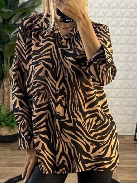 Muslin Shirt-Plus Size/Zebra Camel