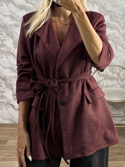 Suede Σακάκι με Κορδόνια/Burgundy
