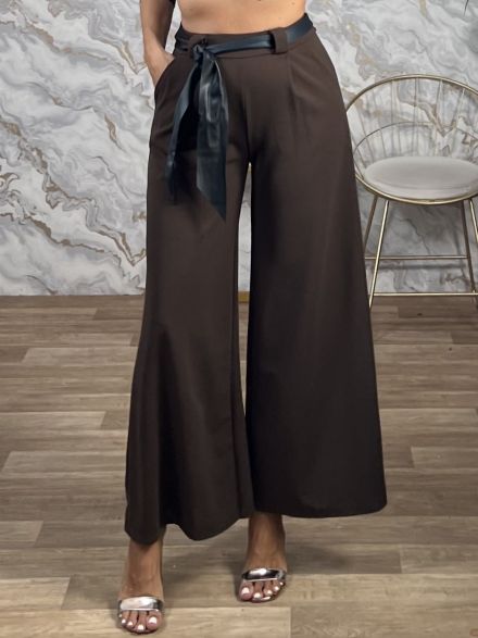 Wide Crep Belt Pants/Chocolat