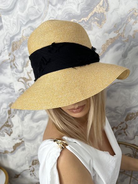 Straw Sun Black Ribbon Ηat/Beige