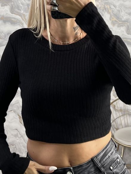 Ribbed Knitted Crop Top-12409/Black