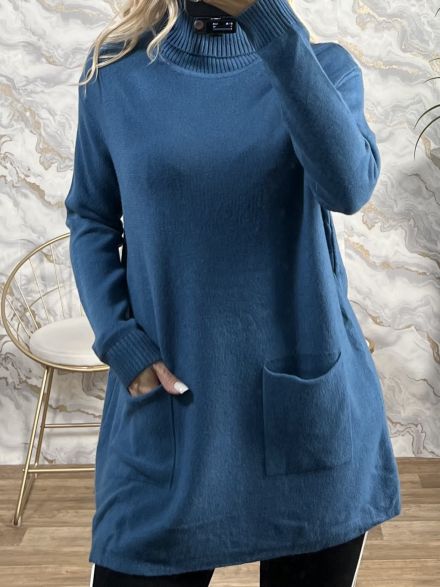 Oversized Pockets Sweater/Petrol