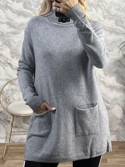 Oversized Pockets Sweater/Grey
