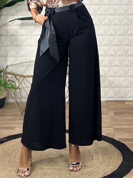 Wide Crep Belt Pants/Black