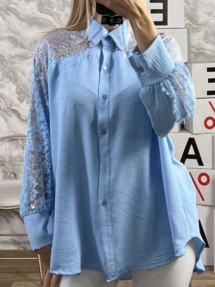 Viscose Oversized Lace Shirt/Ciel