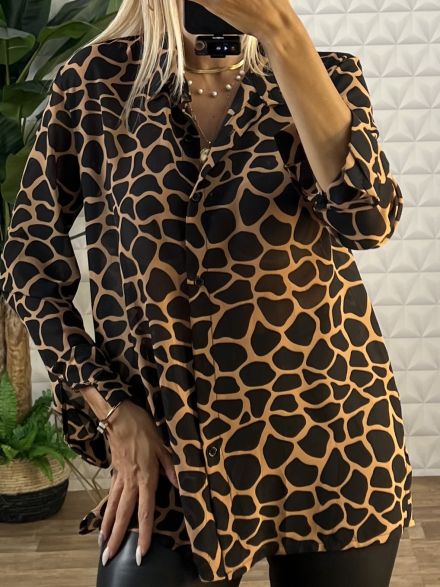 Muslin Shirt-Plus Size/Giraffe Camel
