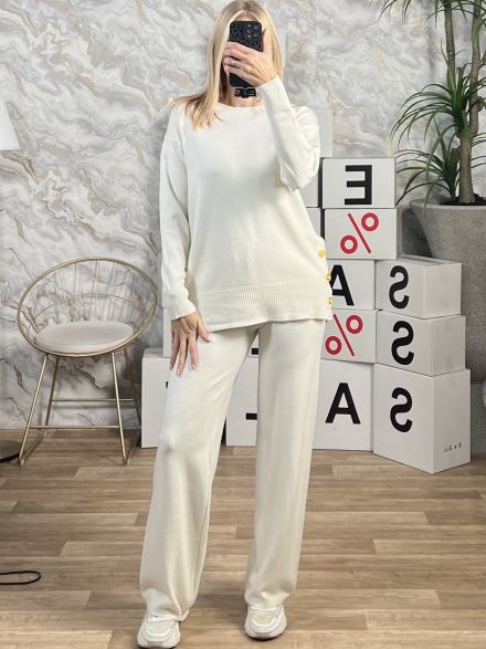 Golden Buttons Knitted Set-255/Vanilla